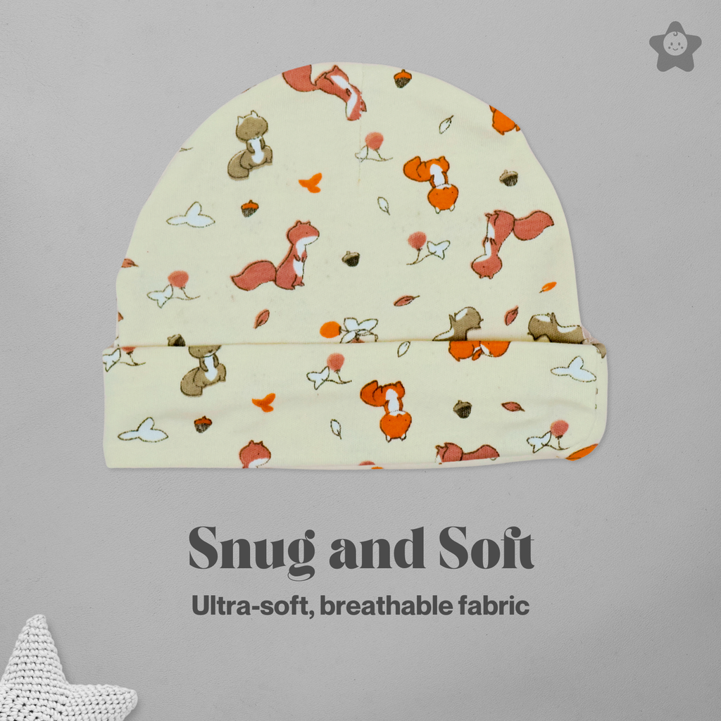 Kika Kiki Cap Mittens Booties Set - 100% Ultra Soft Cotton Combo Squirrels prints