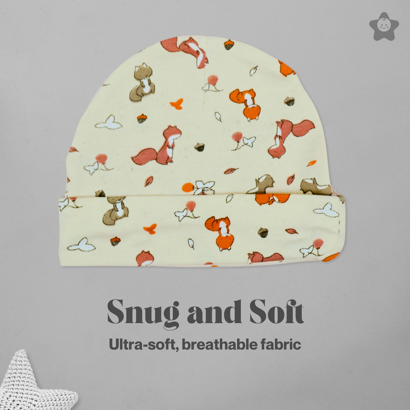 Kika Kiki Cap Mittens Booties Set - 100% Ultra Soft Cotton Combo Squirrels prints