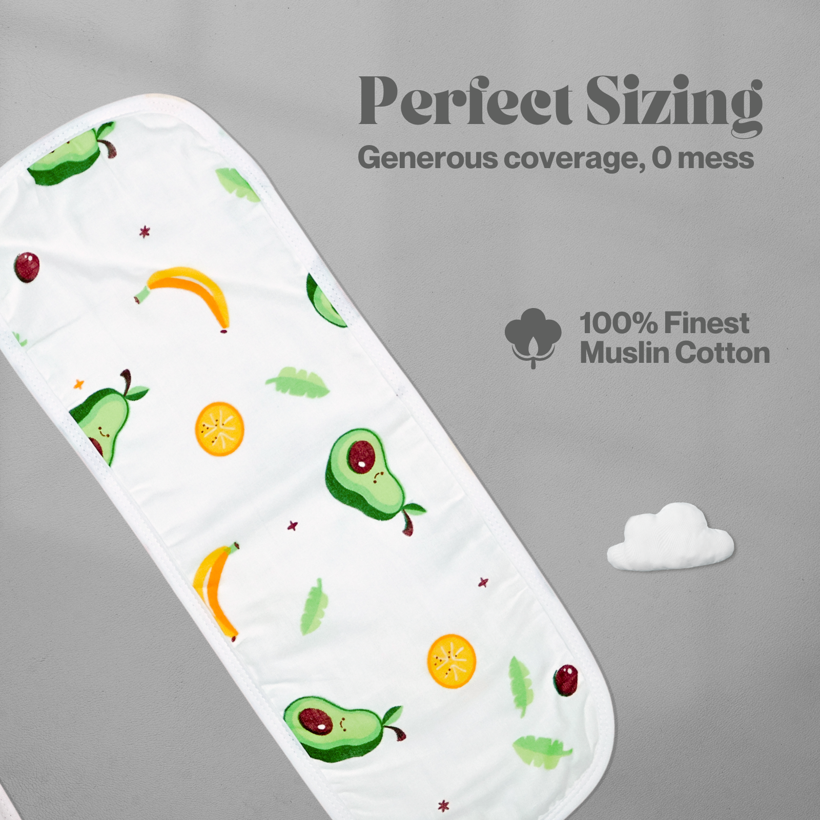Kika Kiki Juicy Fruits Burp Cloth- 100% Soft Muslin Cotton (Pack of 3)