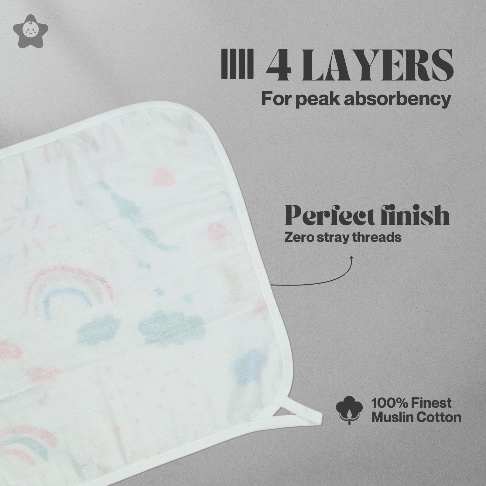 Kika Kiki Muslin 4 Layer XL Wash Cloths - Vivid Prints 100% Cotton Assorted Face wipes (Pack of 3)