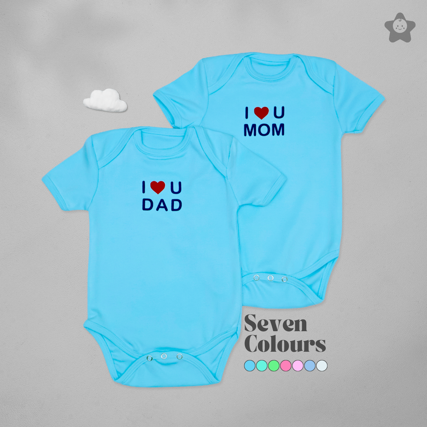 Kika Kiki Parent Love Edition BodySuits - 100% Ultra Soft Knitted Cotton Unisex Onesies (Pack of 2) 3-6M Aqua Blue