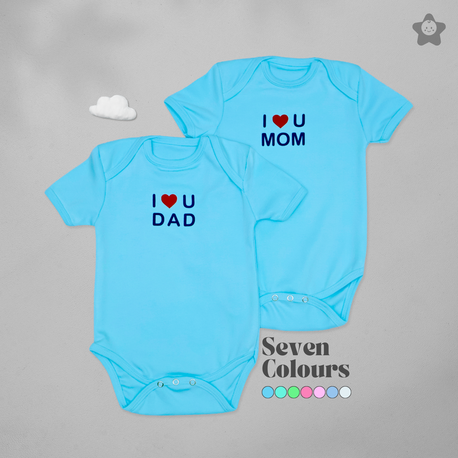 Kika Kiki Parent Love Edition BodySuits - 100% Ultra Soft Knitted Cotton Unisex Onesies (Pack of 2) 3-6M Aqua Blue