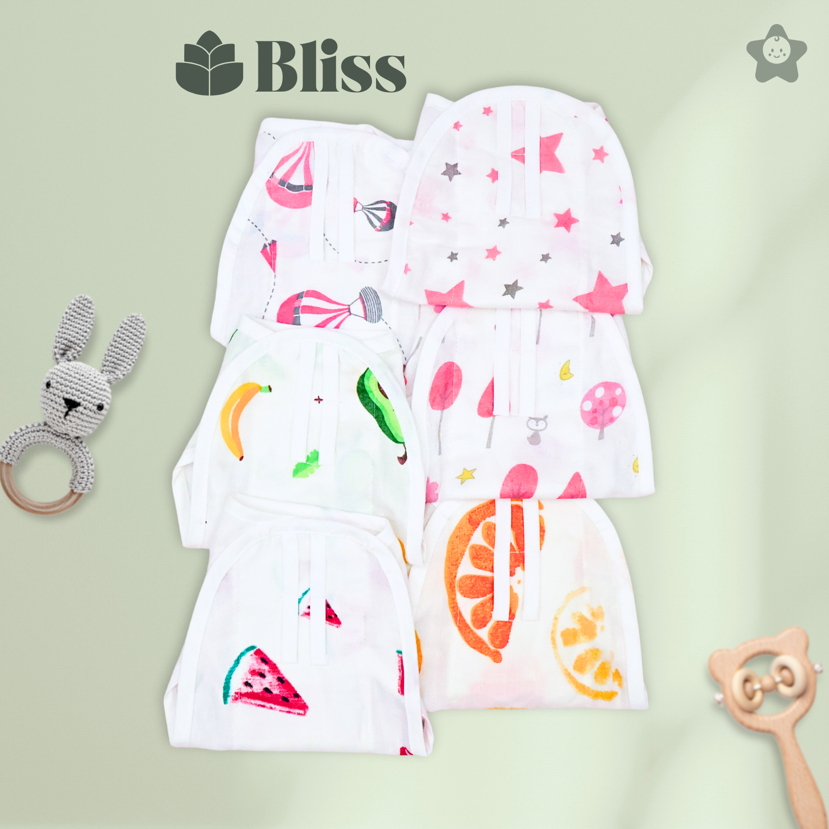 Kika Kiki Bliss Edition 100% Muslin Nappies - 100% Soft Cotton Langot (Pack of 6)
