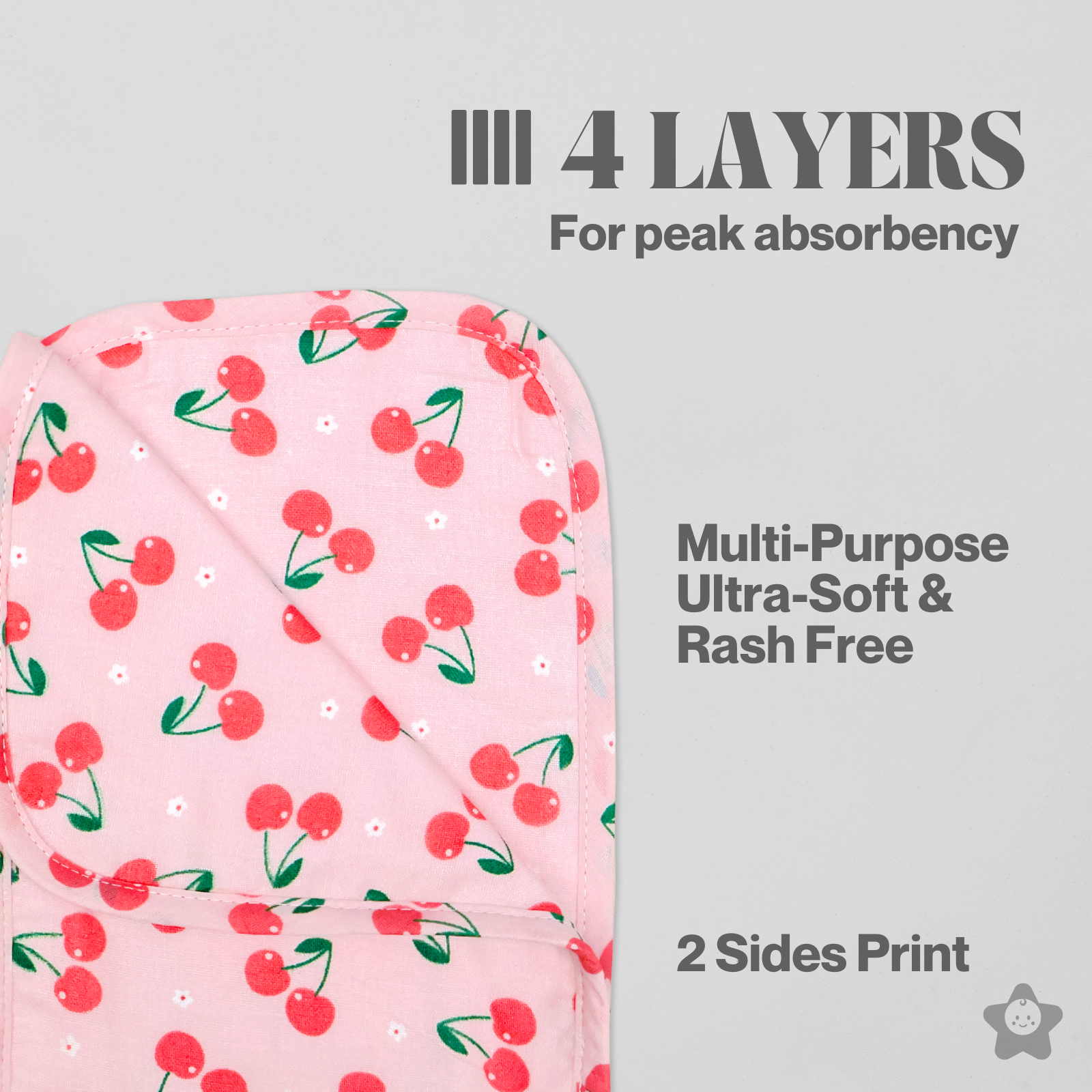 Kika Kiki Blossom Prints Burp Cloth- 100% Soft Muslin Cotton (Pack of 3)