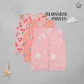 Kika Kiki Blossom Prints Muslin Jhabla - 100% Soft Muslin Cotton Unisex Button up Vest (Pack of 3)