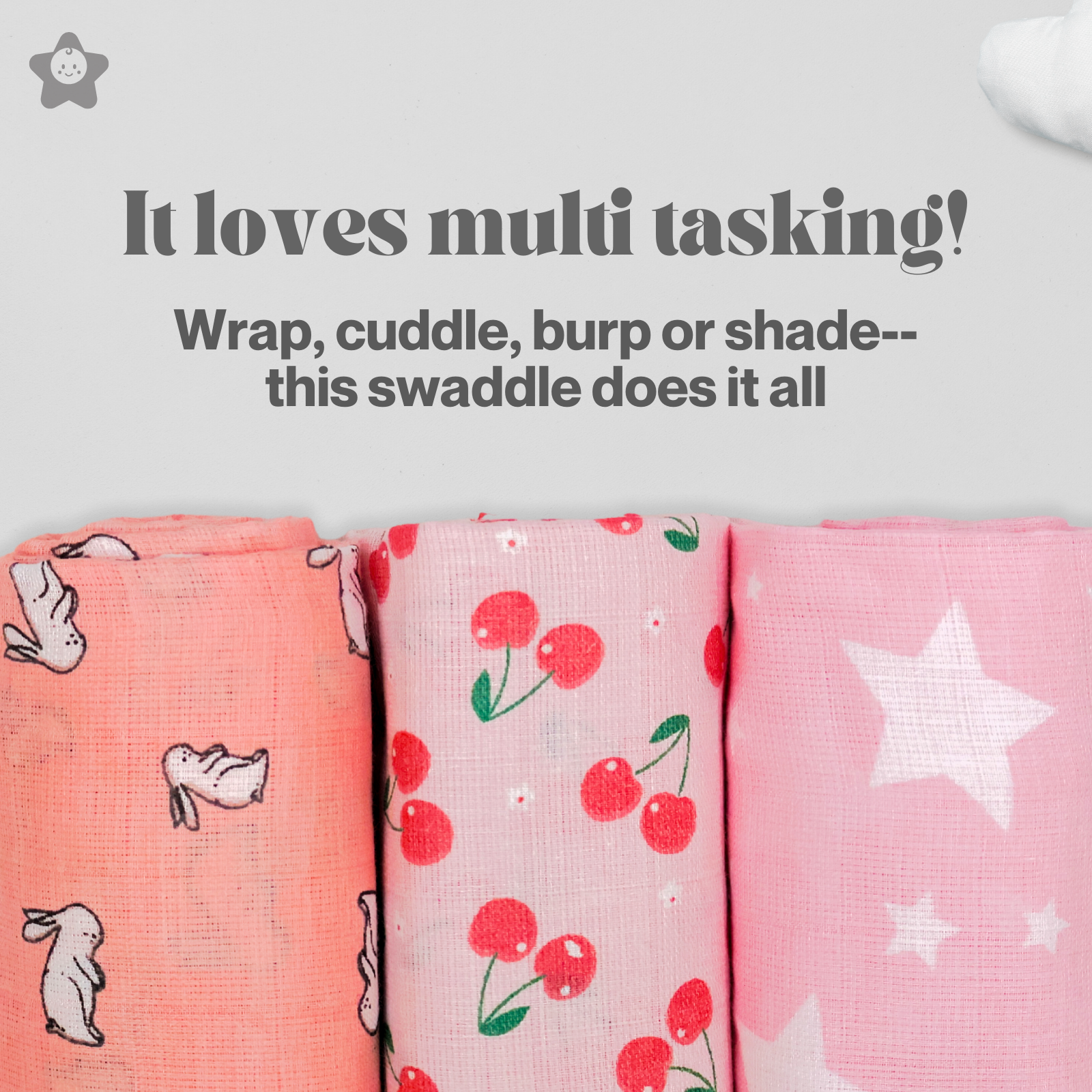 Kika Kiki Blossom Prints Muslin Swaddle Blanket - Ultra soft 100% Muslin Cotton Swaddle Wrapper (pack of 3)