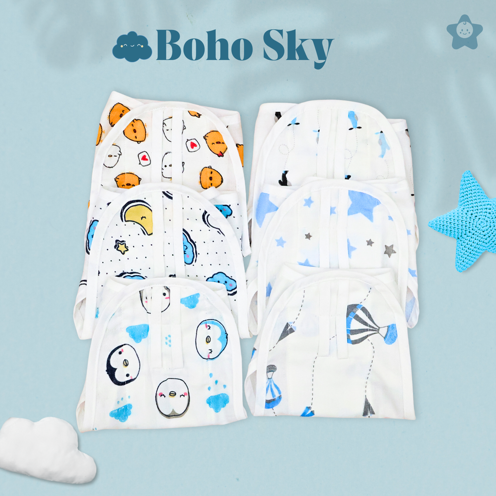 Kika Kiki Boho Sky Edition 100% Muslin Nappies - 100% Soft Cotton Langot (Pack of 6)