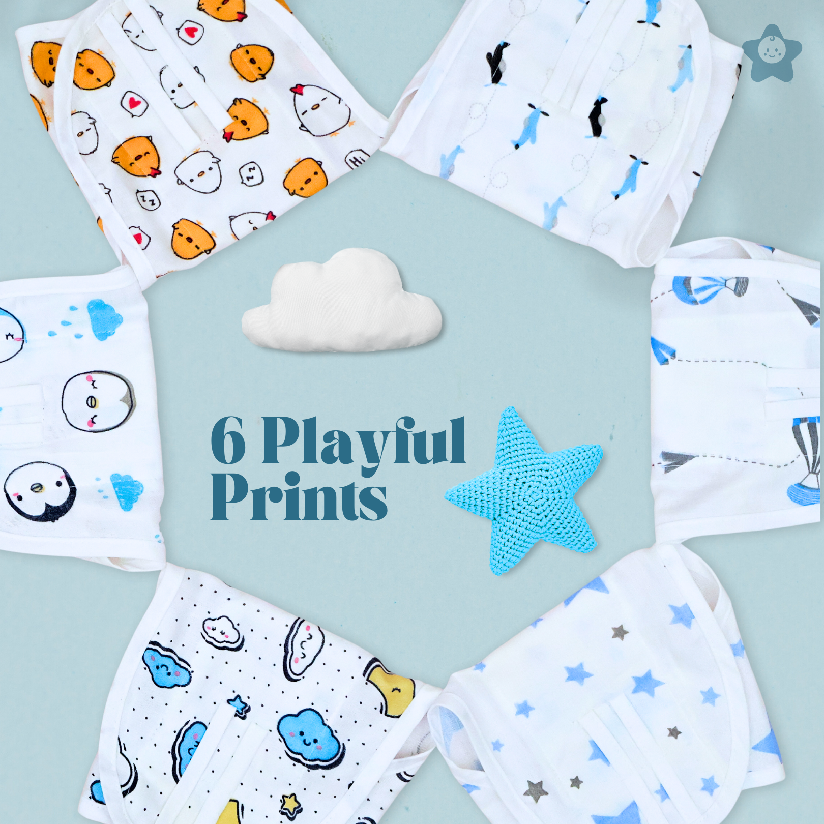 Kika Kiki Boho Sky Edition 100% Muslin Nappies - 100% Soft Cotton Langot (Pack of 6)