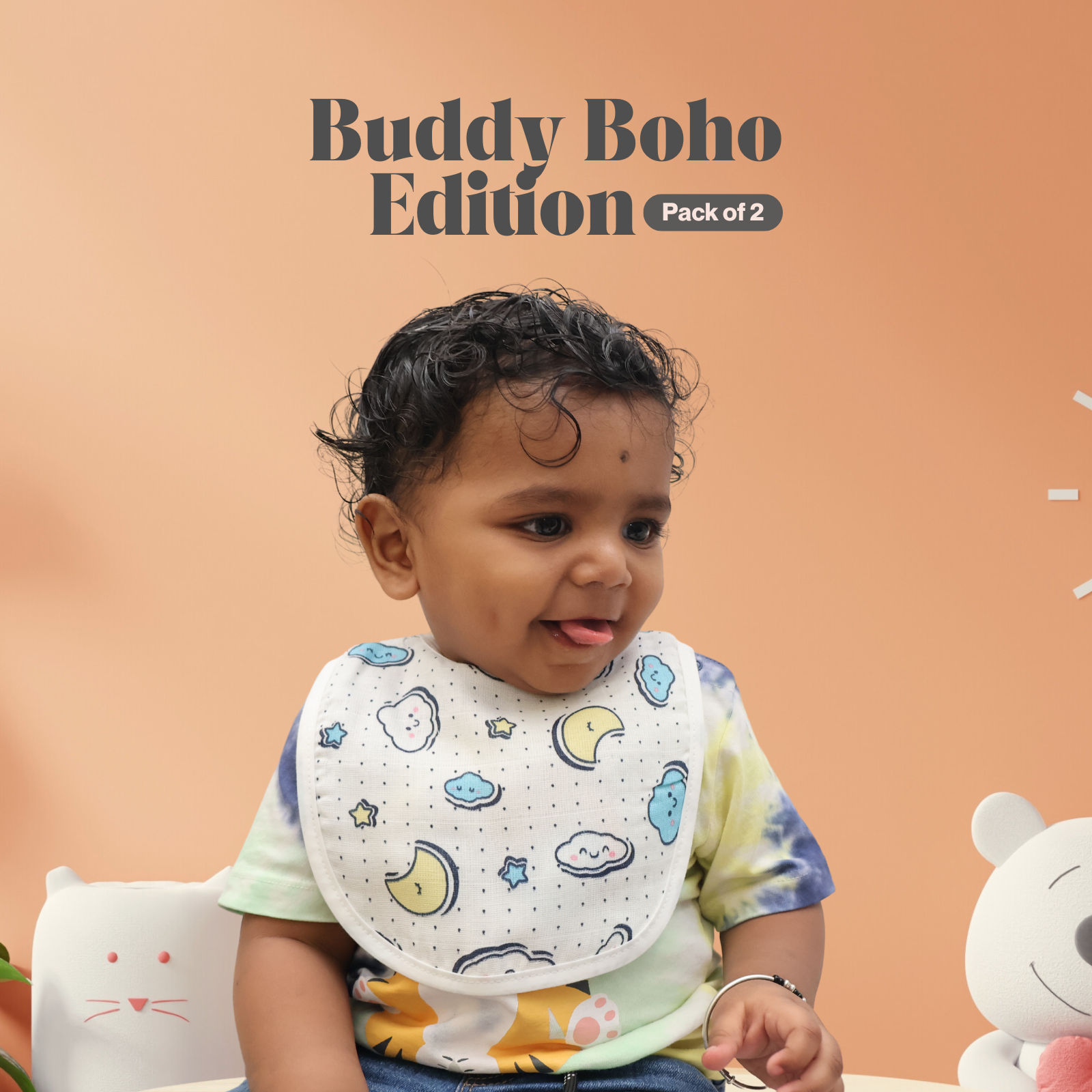 Kika Kiki Buddy Prints Baby Apron Bibs - 100% Soft Muslin Cotton (Pack of 2)