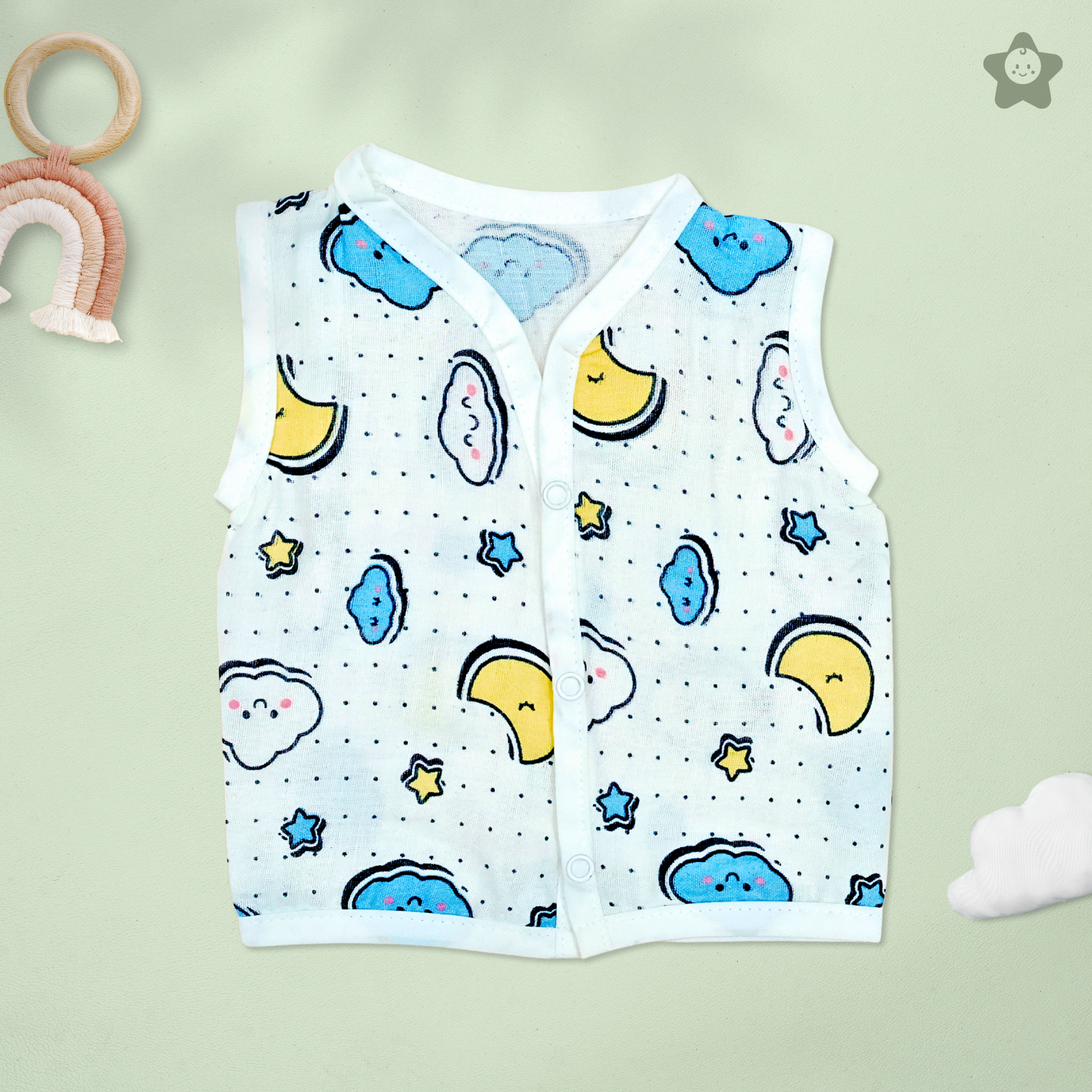 Kika Kiki Buddy Boho Muslin Jhabla - 100% Soft Muslin Cotton Unisex Button up Vest (Pack of 3)