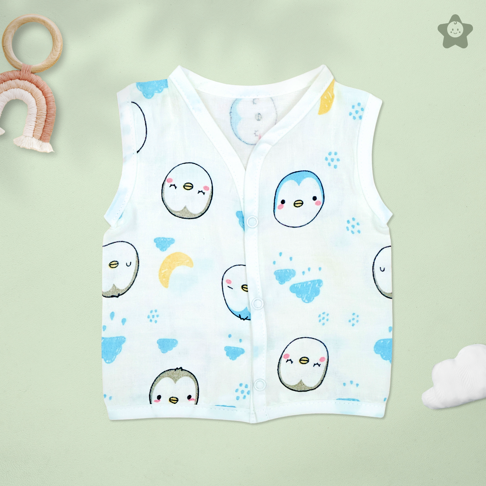 Kika Kiki Buddy Boho Muslin Jhabla - 100% Soft Muslin Cotton Unisex Button up Vest (Pack of 3)