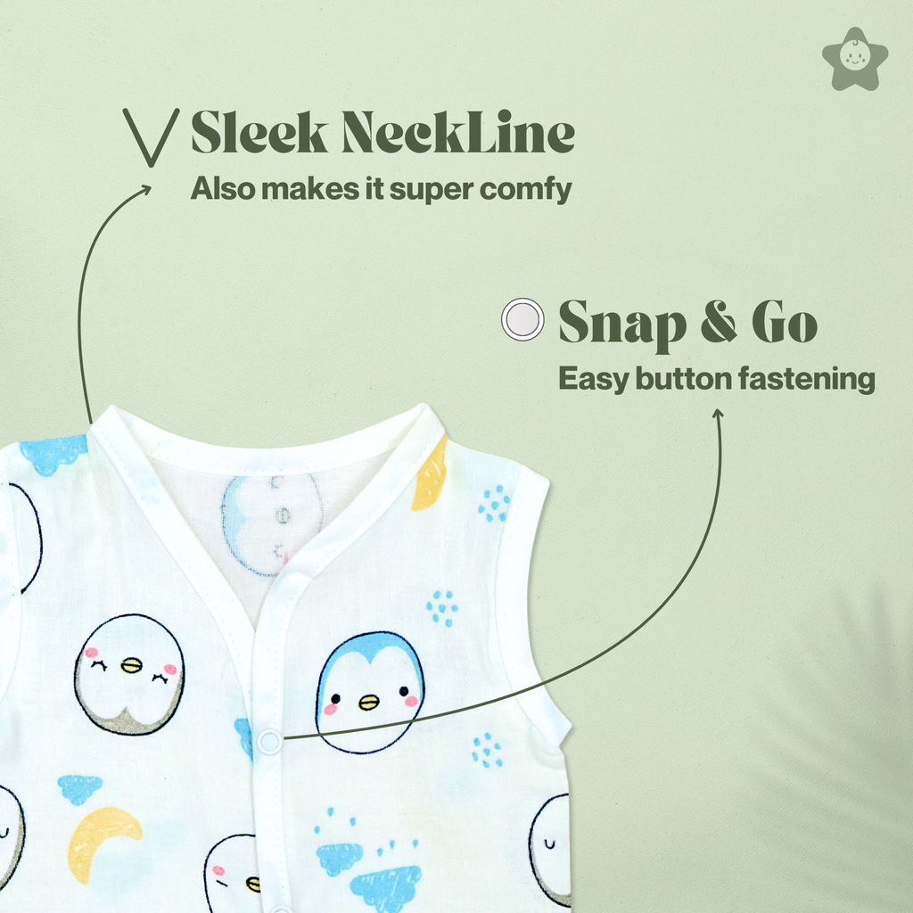 Kika Kiki Buddy Boho Muslin Jhabla - 100% Soft Muslin Cotton Unisex Button up Vest (Pack of 3)