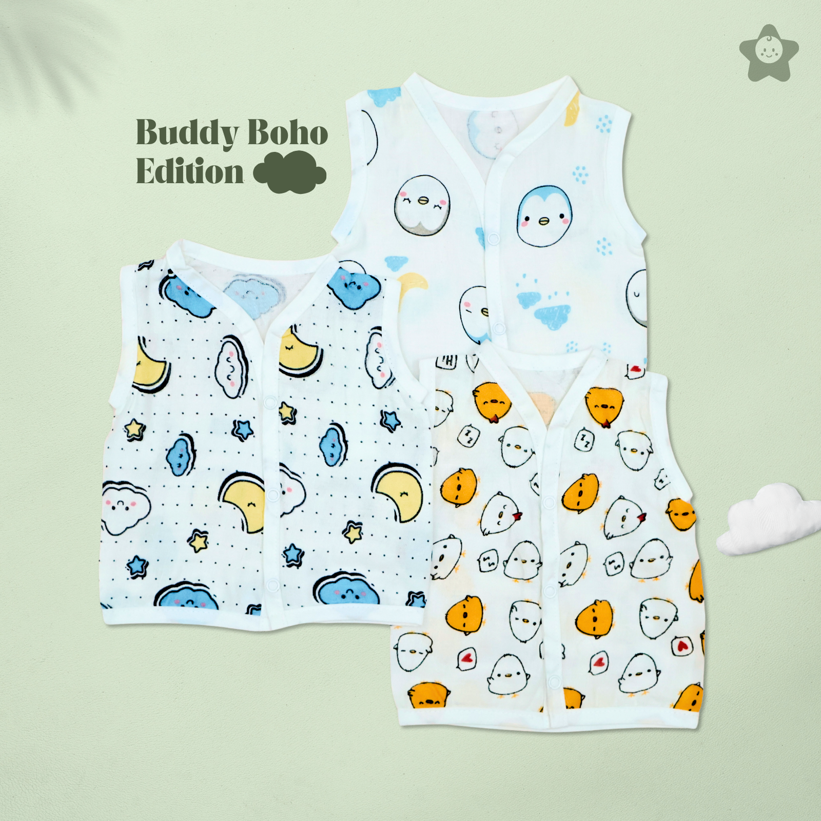 Kika Kiki Buddy Boho Muslin Jhabla - 100% Soft Muslin Cotton Unisex Button up Vest (Pack of 3)