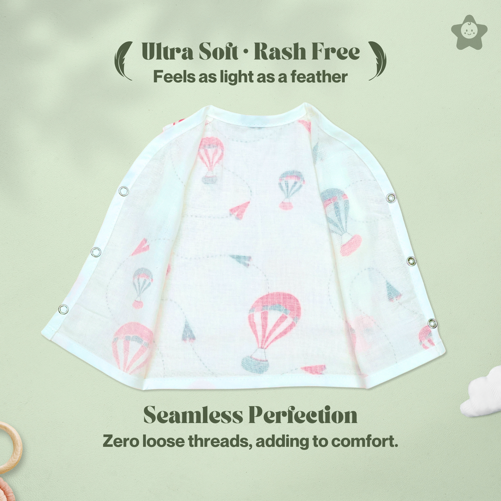 Kika Kiki Buddy Boho Muslin Jhabla - 100% Soft Muslin Cotton Unisex Button up Vest (Pack of 3)