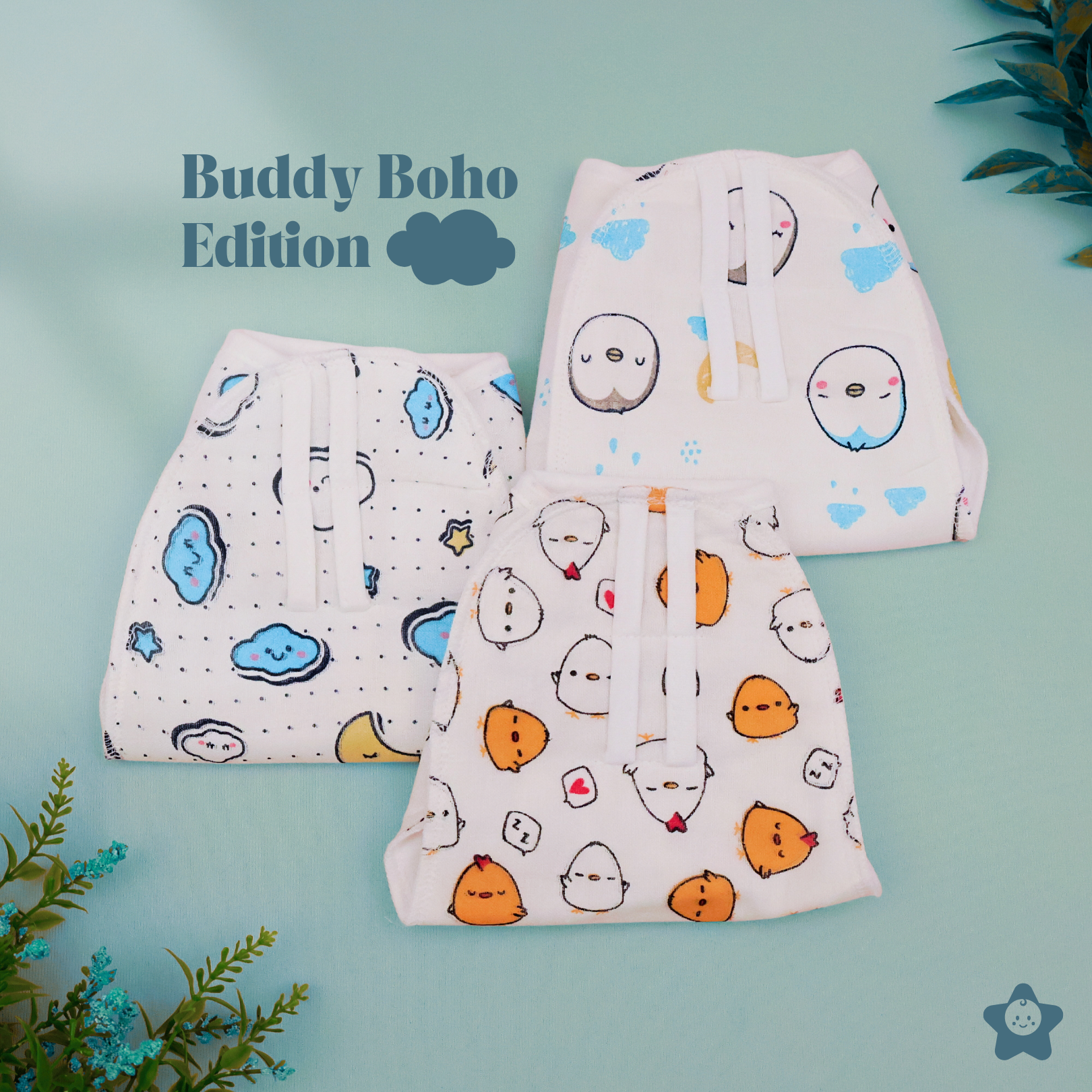 Kika Kiki Buddy Boho Muslin Padded Nappies - 100% Soft Cotton Langot (Pack of 3)