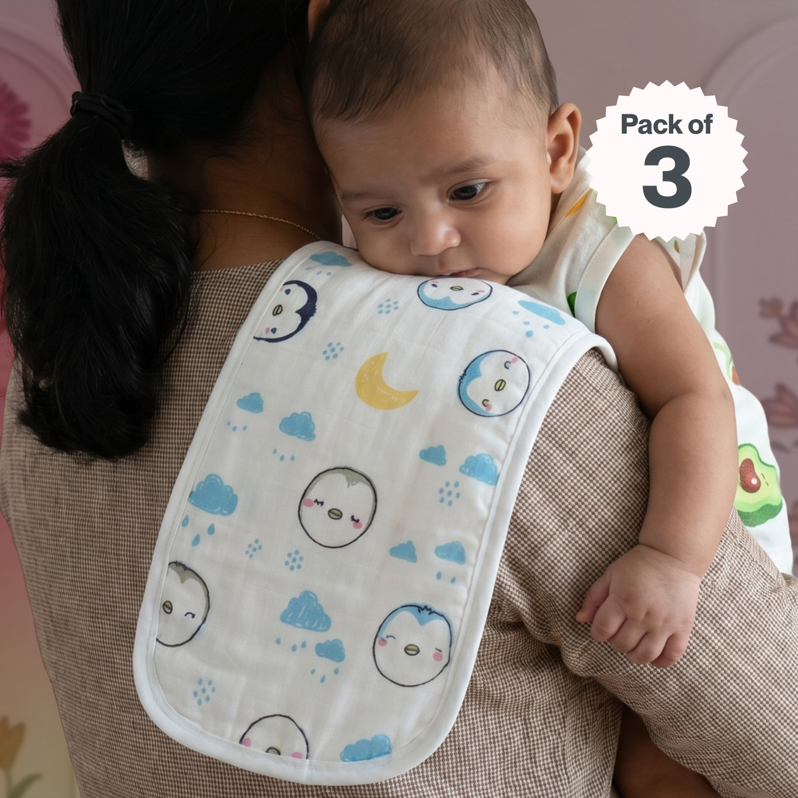 Buddy Boho Burp Cloth- 100% Soft Muslin Cotton (Pack of 3)