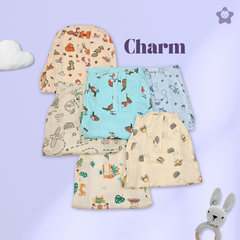 Kika Kiki Charm Muslin Nappies - 100% Soft Cotton Langot (Pack of 6)