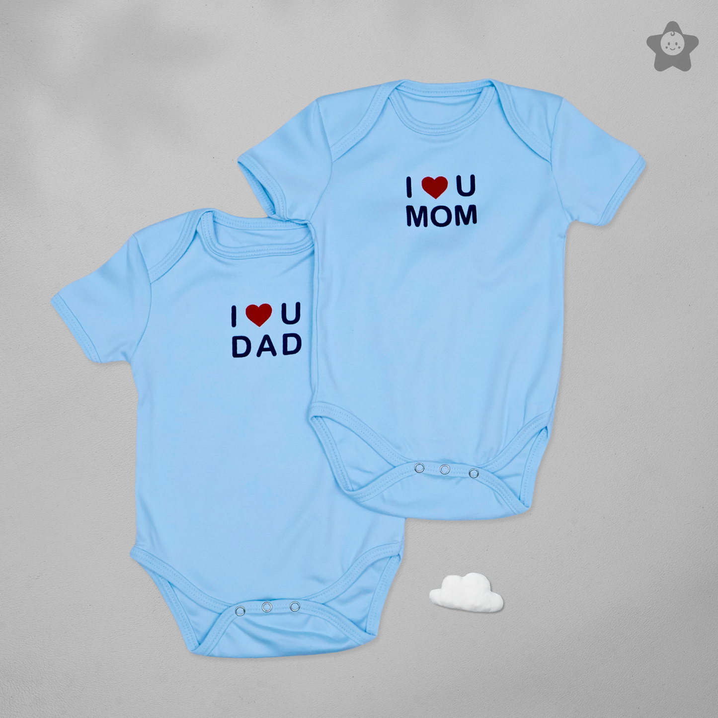 Kika Kiki Parent Love Edition BodySuits - 100% Ultra Soft Knitted Cotton Unisex Onesies (Pack of 2) Cloudy Blue