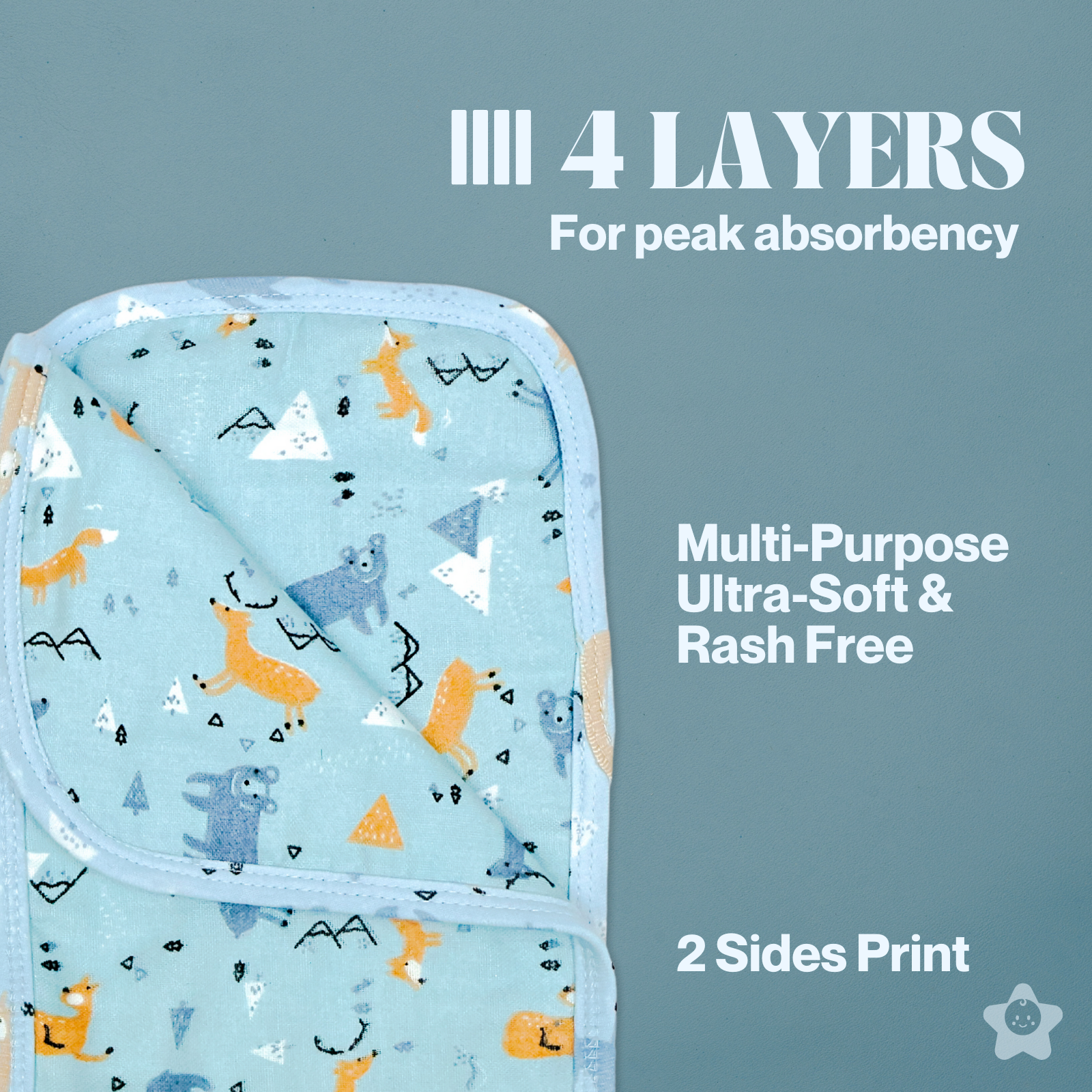 Kika Kiki Cyan Shades Burp Cloth- 100% Soft Muslin Cotton (Pack of 3)