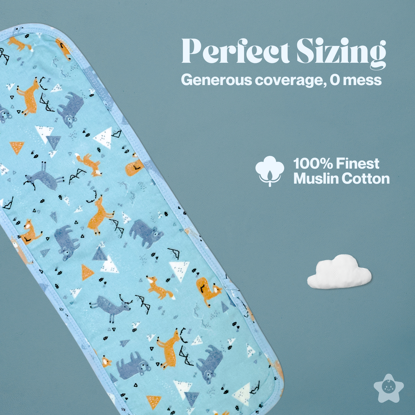 Kika Kiki Cyan Shades Burp Cloth- 100% Soft Muslin Cotton (Pack of 3)