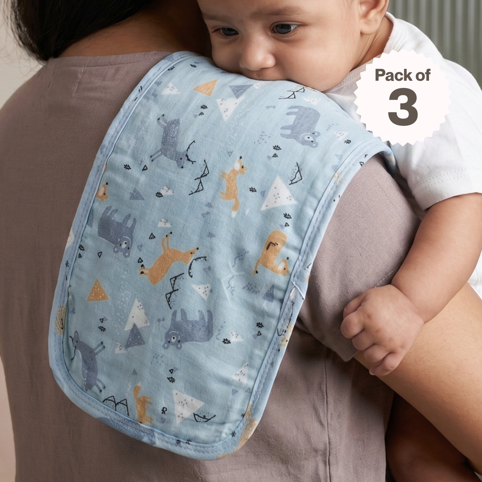 Cyan Shades Burp Cloth- 100% Soft Muslin Cotton (Pack of 3)