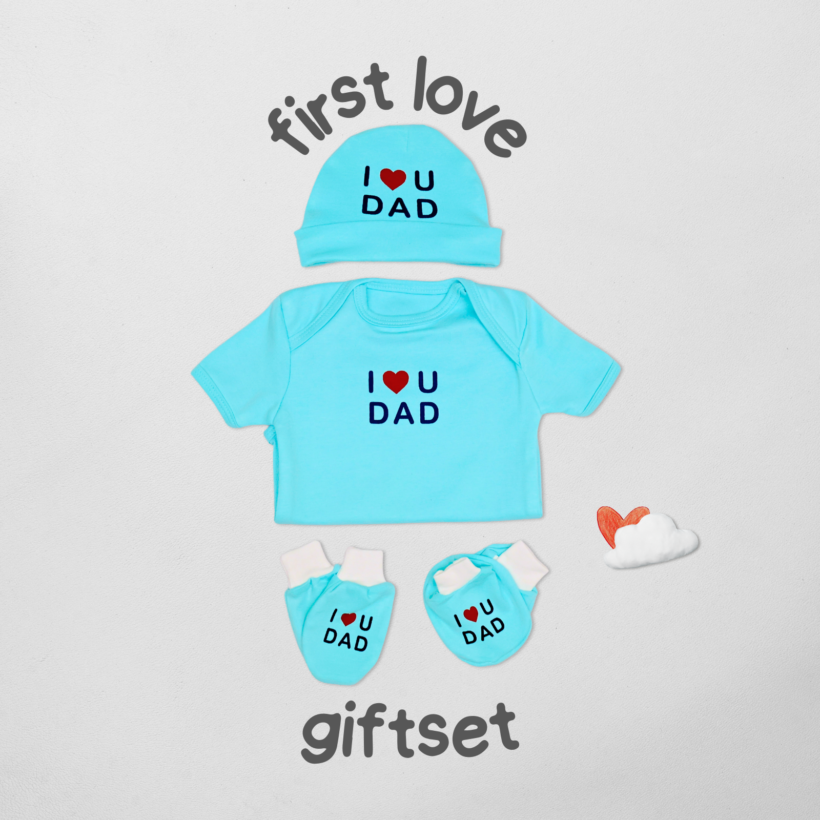 Kika Kiki First Love Giftset - I Love You Dad - The Perfect Gift for New Parents - Bodysuit Set For Just Born
