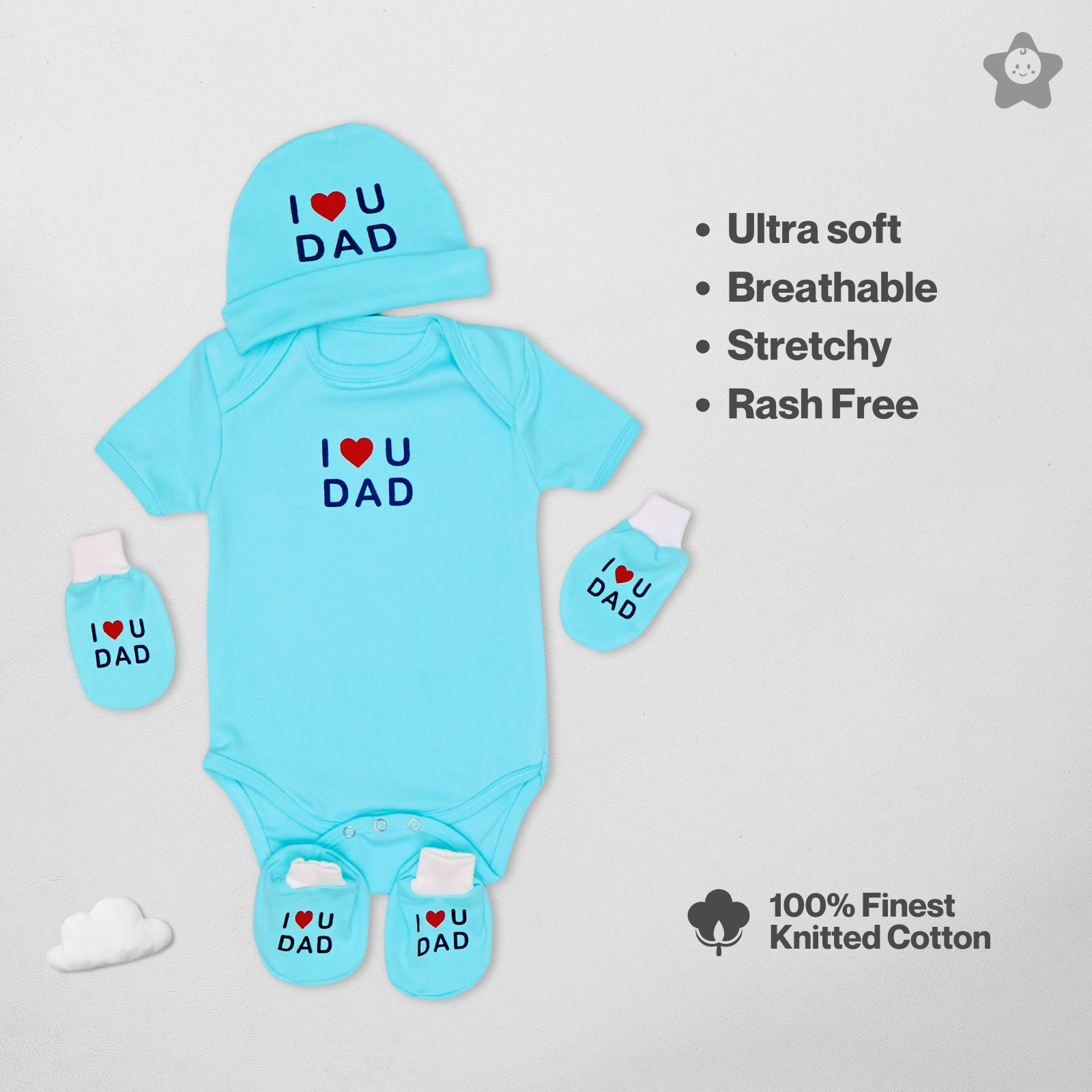 Kika Kiki First Love Giftset - I Love You Dad - The Perfect Gift for New Parents - Bodysuit Set For Just Born