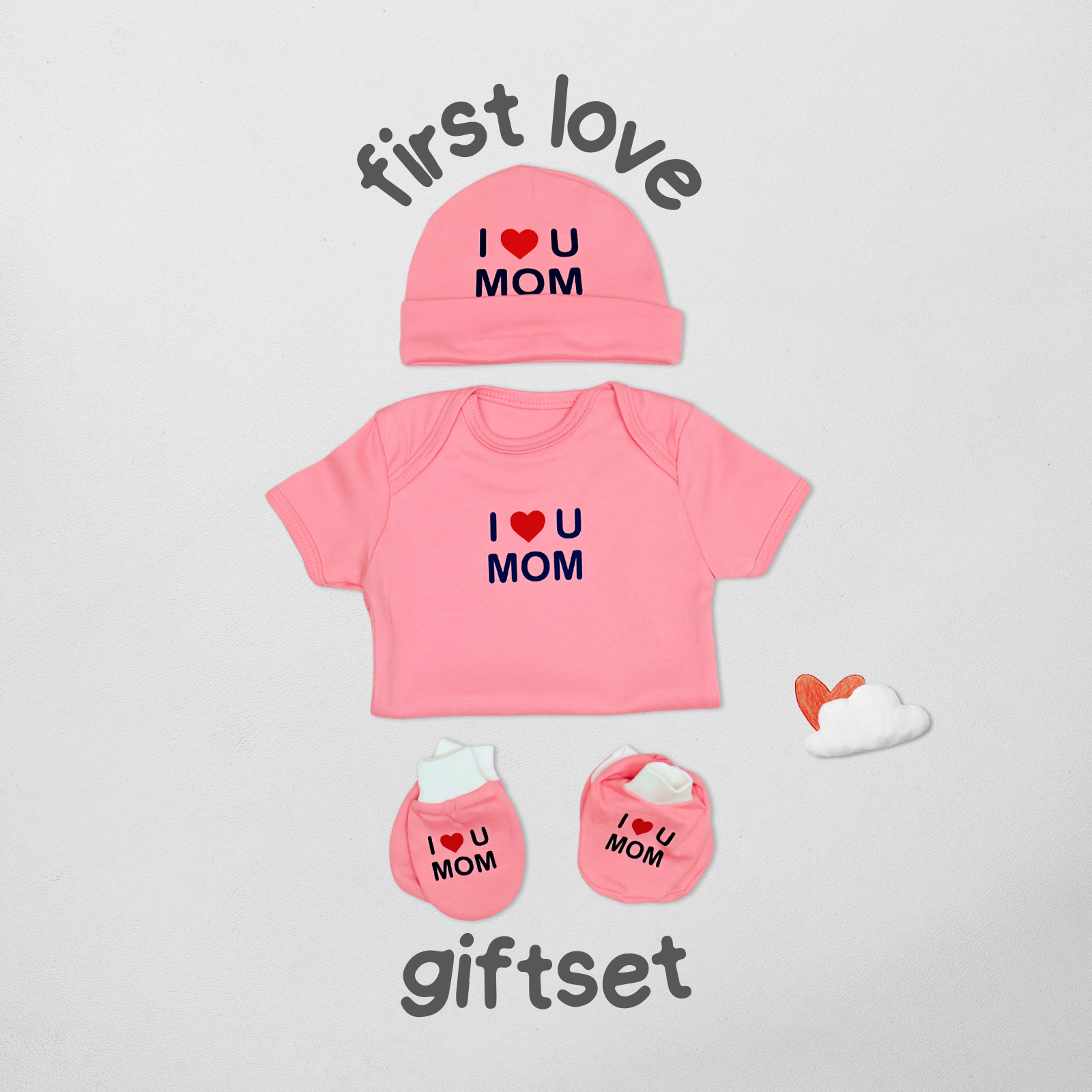 Kika Kiki First Love Giftset - I Love You Mom - The Perfect Gift for New Parents - Bodysuit Set For Just Born