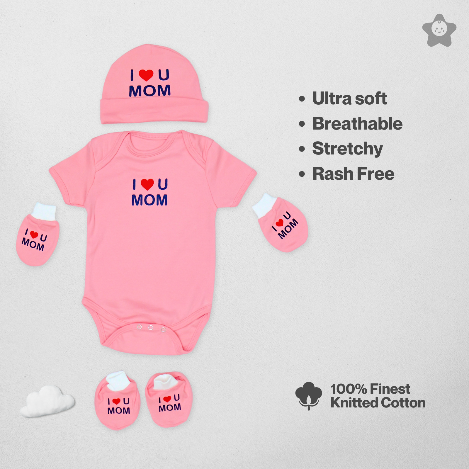 Kika Kiki First Love Giftset - I Love You Mom - The Perfect Gift for New Parents - Bodysuit Set For Just Born