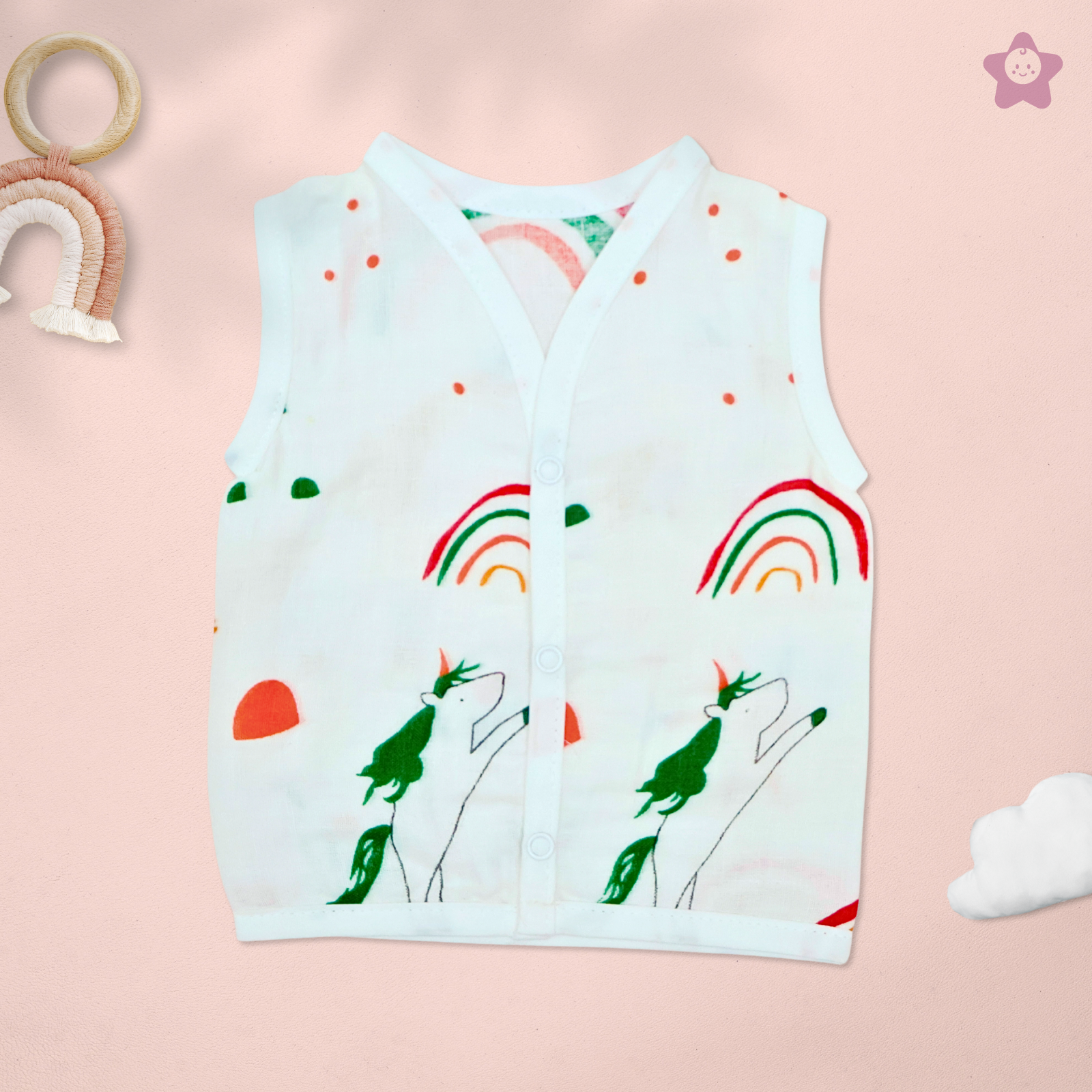 Kika Kiki Forest Edition Muslin Jhabla - 100% Soft Muslin Cotton Unisex Button up Vest (Pack of 3)