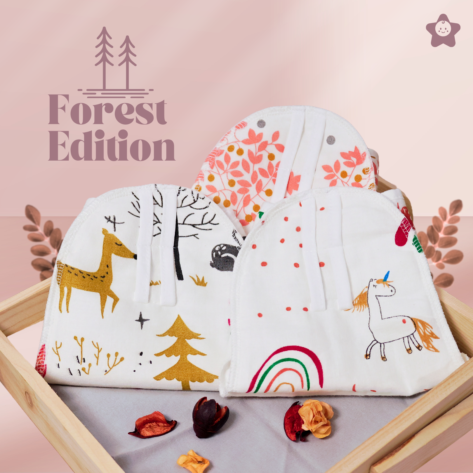 Kika Kiki Forest edition Muslin Padded Nappies - 100% Soft Cotton Langot (Pack of 3)