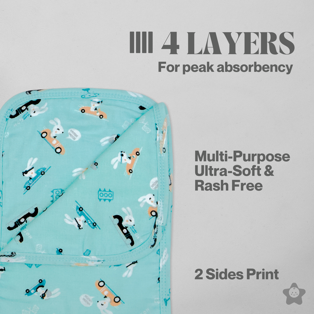Kika Kiki Frolic Prints Burp Cloth- 100% Soft Muslin Cotton (Pack of 3)