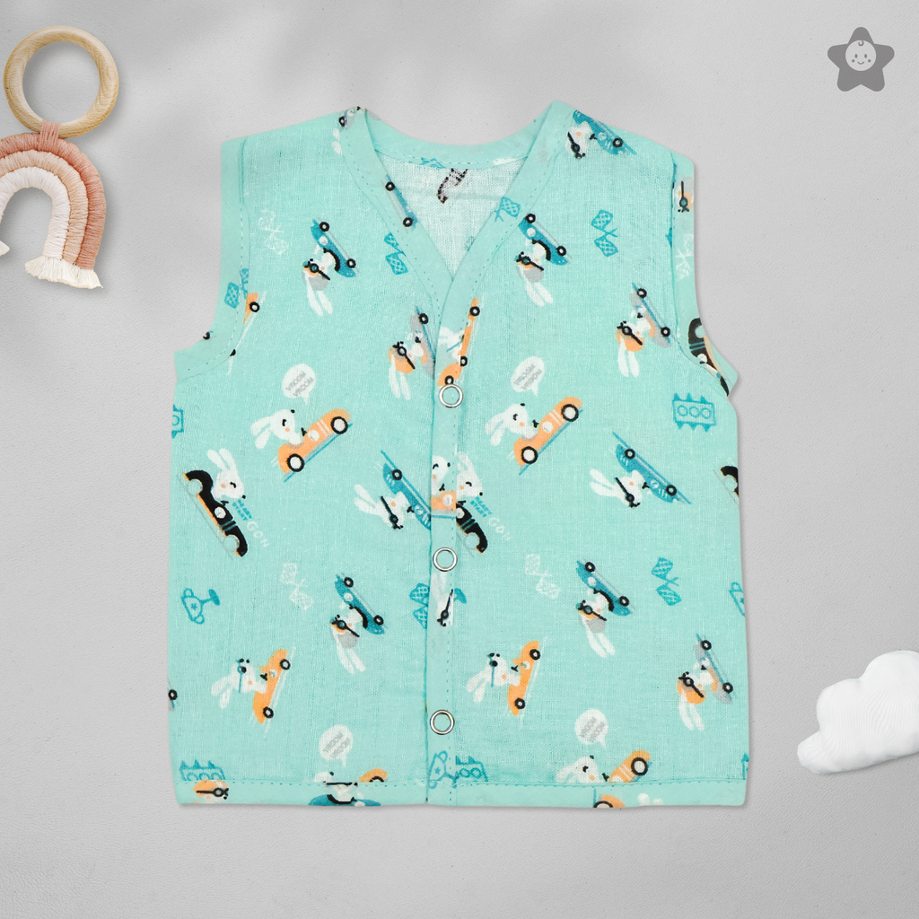 Kika Kiki Frolic Prints Muslin Jhabla - 100% Soft Muslin Cotton Unisex Button up Vest (Pack of 3)