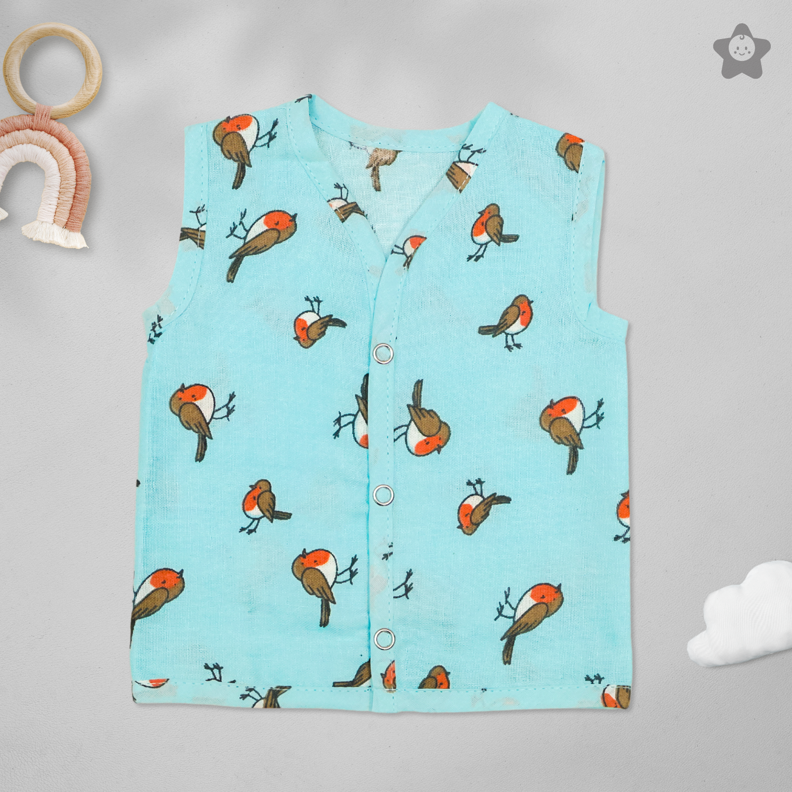 Kika Kiki Frolic Prints Muslin Jhabla - 100% Soft Muslin Cotton Unisex Button up Vest (Pack of 3)