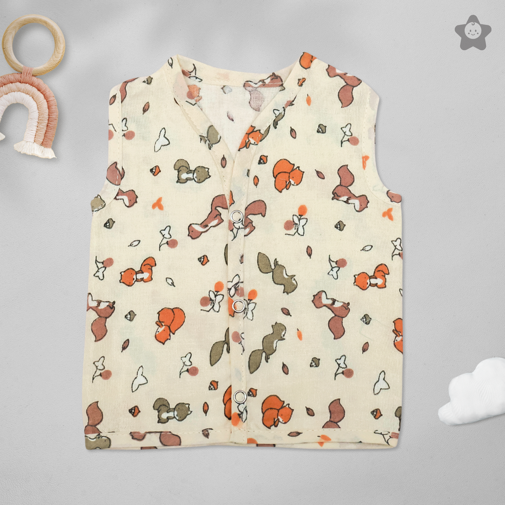Kika Kiki Frolic Prints Muslin Jhabla - 100% Soft Muslin Cotton Unisex Button up Vest (Pack of 3)