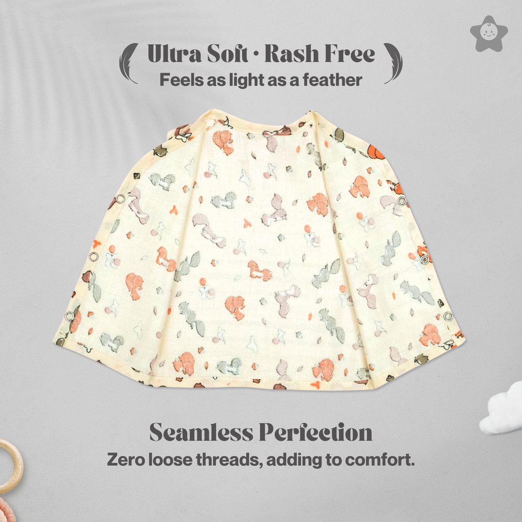 Kika Kiki Frolic Prints Muslin Jhabla - 100% Soft Muslin Cotton Unisex Button up Vest (Pack of 3)