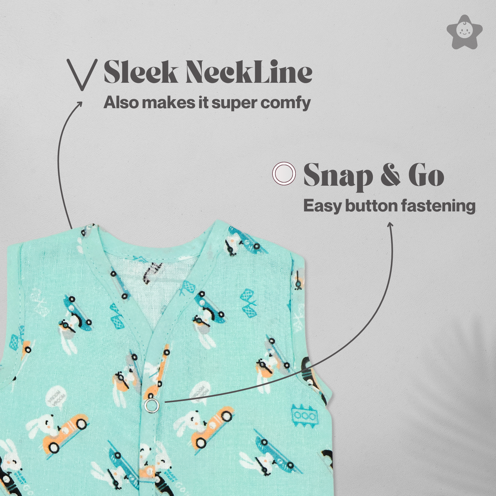 Kika Kiki Frolic Prints Muslin Jhabla - 100% Soft Muslin Cotton Unisex Button up Vest (Pack of 3)