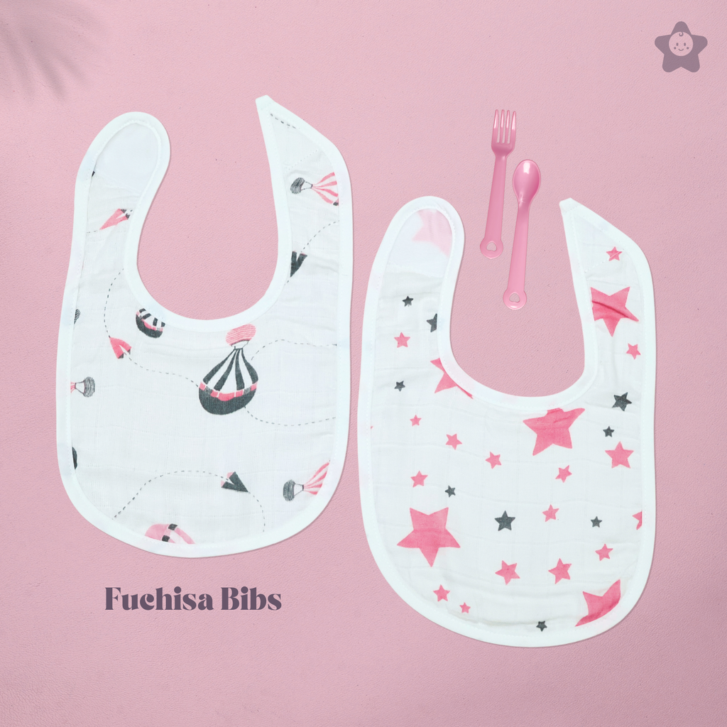 Kika Kiki Fuchisa Baby Apron Bibs - 100% Soft Muslin Cotton (Pack of 2)