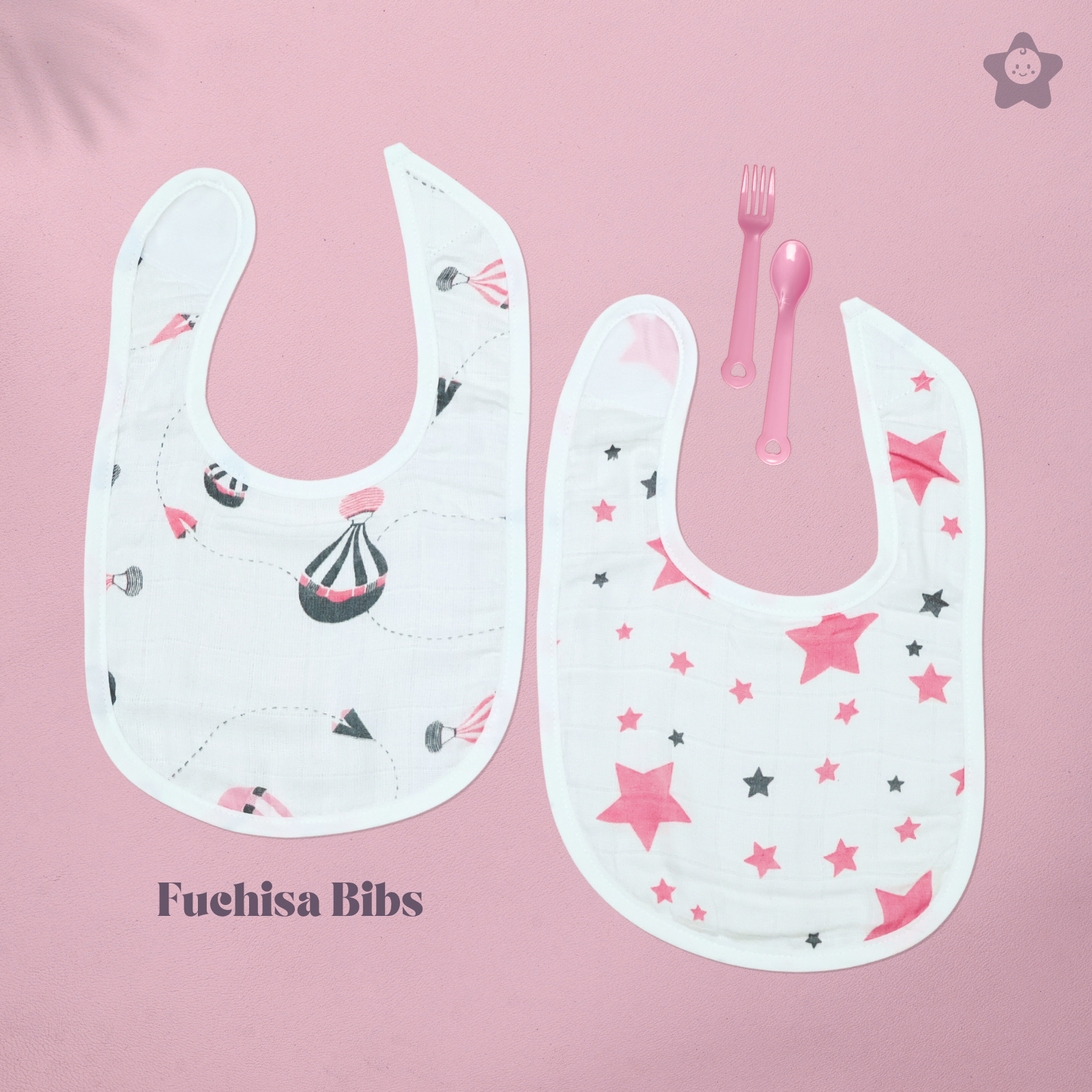 Kika Kiki Fuchisa Baby Apron Bibs - 100% Soft Muslin Cotton (Pack of 2)