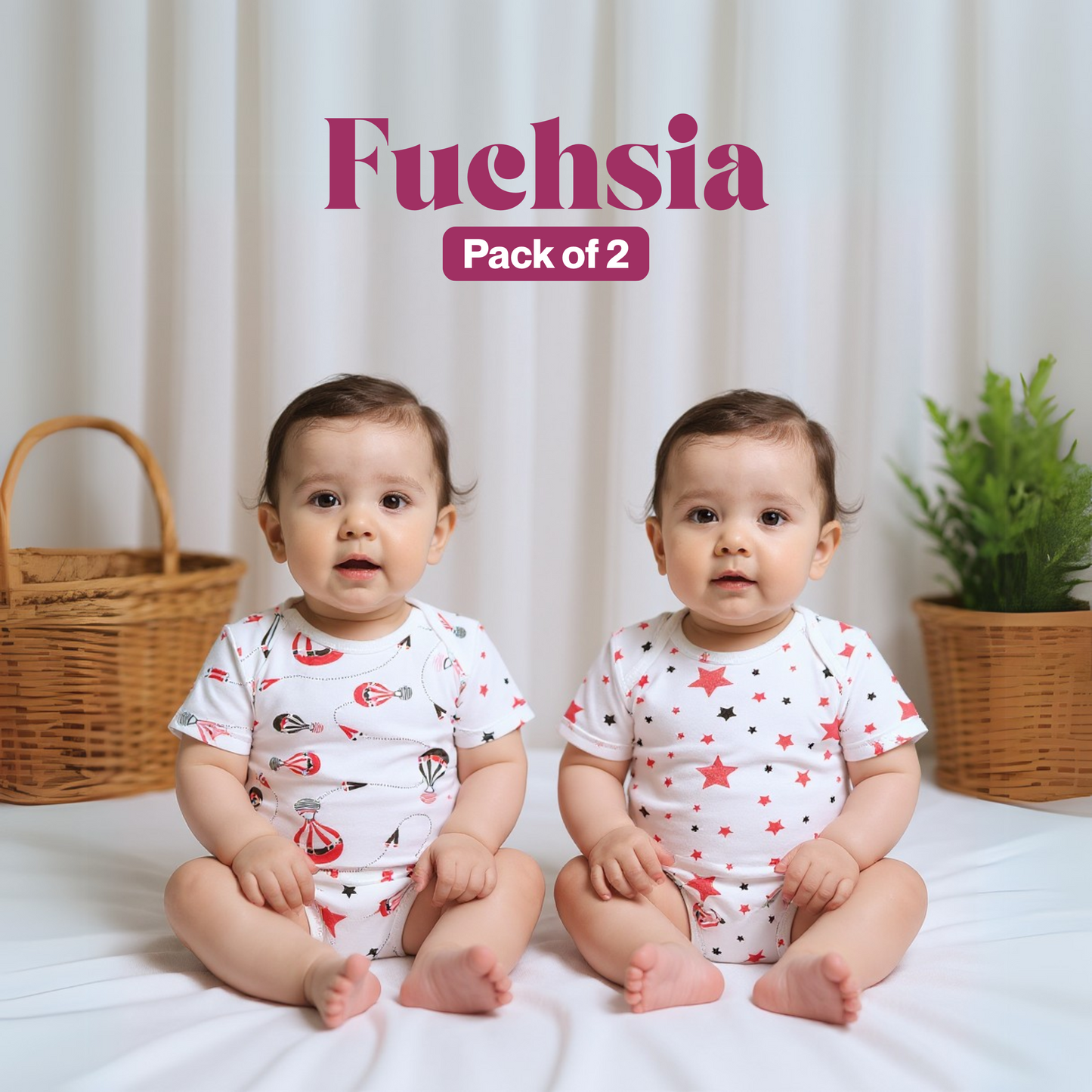 Fuchisa BodySuits - 100% Ultra Soft Knitted Cotton Unisex Onesies (Pack of 2)