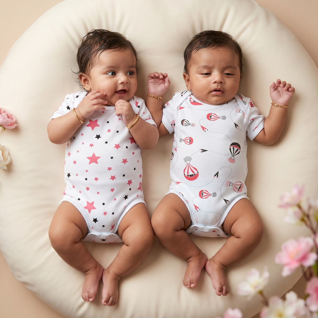Kika Kiki Fuchisa BodySuits - 100% Ultra Soft Knitted Cotton Unisex Onesies (Pack of 2)
