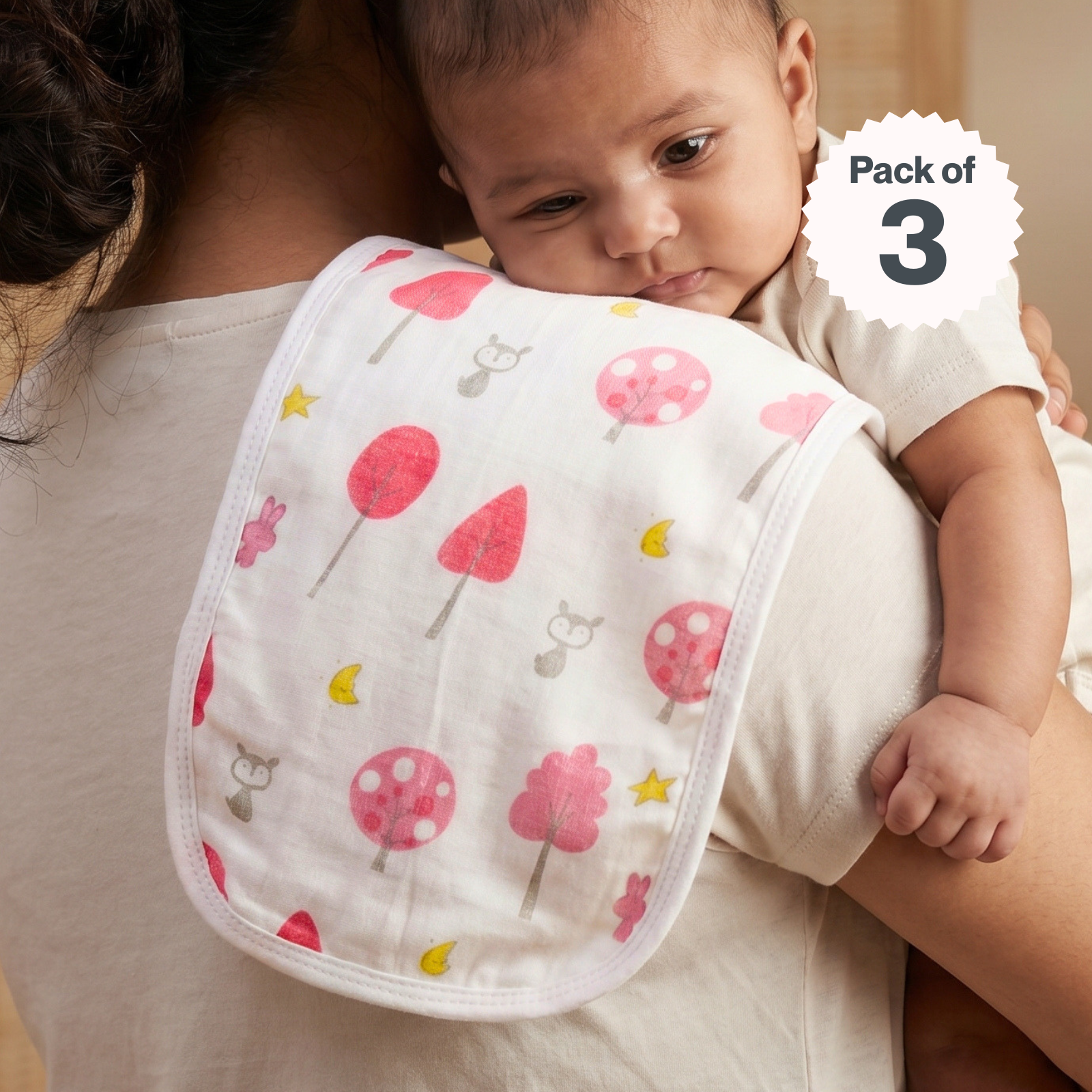 Fuchisa prints Burp Cloth- 100% Soft Muslin Cotton (Pack of 3)