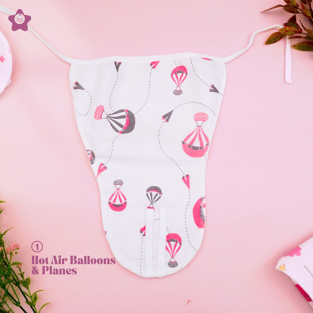 Kika Kiki Fuchisa Print Muslin Padded Nappies - 100% Soft Cotton Langot (Pack of 3)