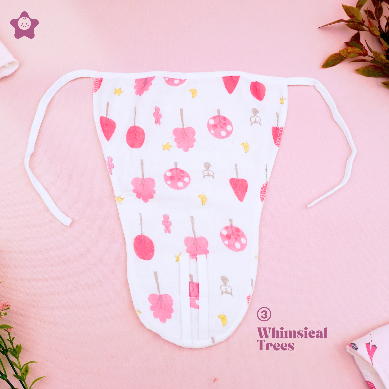 Kika Kiki Fuchisa Print Muslin Padded Nappies - 100% Soft Cotton Langot (Pack of 3)