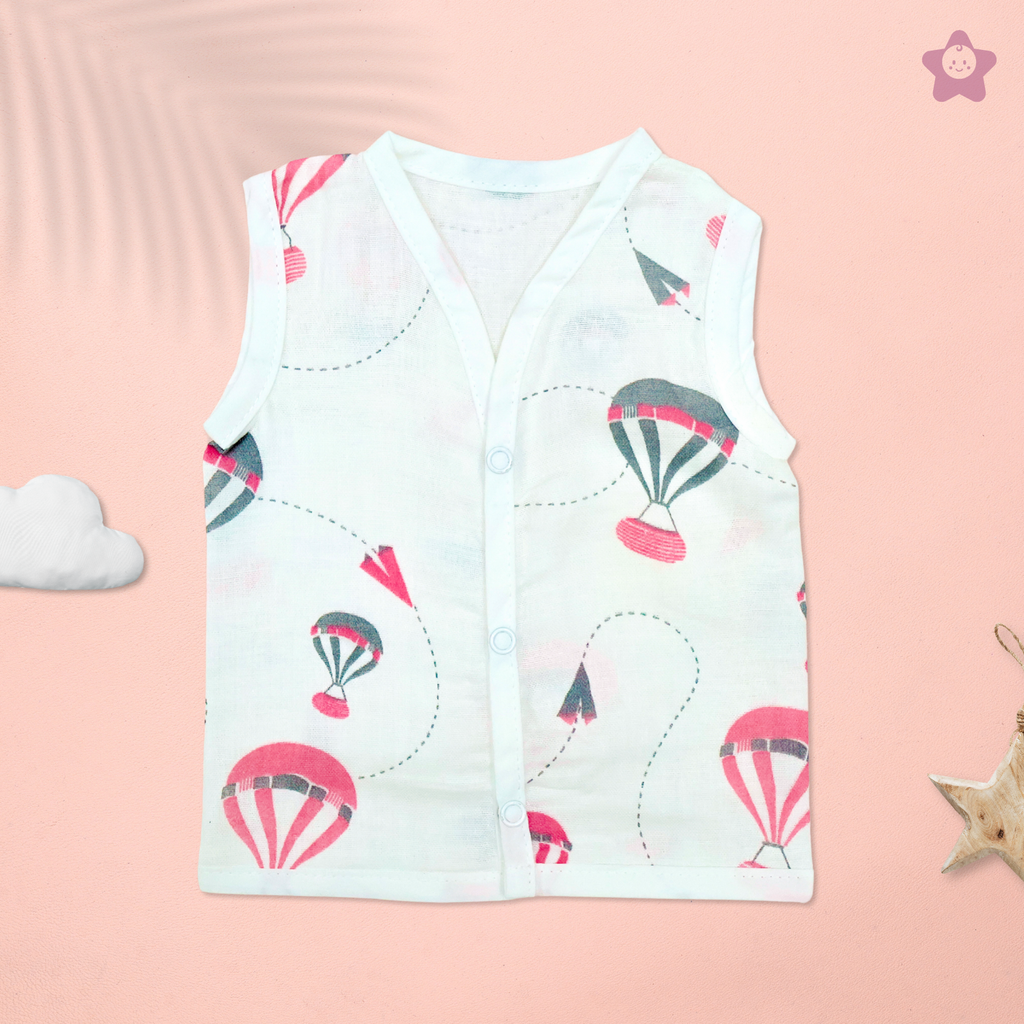 Kika Kiki Fuchisa Muslin Jhabla - 100% Soft Muslin Cotton Unisex Button up Vest (Pack of 3)