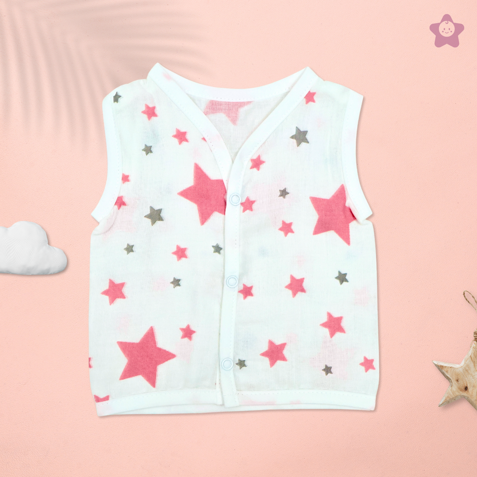 Kika Kiki Fuchisa Muslin Jhabla - 100% Soft Muslin Cotton Unisex Button up Vest (Pack of 3)