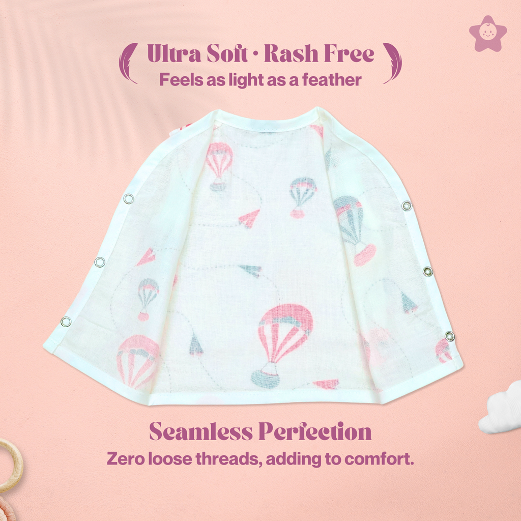 Kika Kiki Fuchisa Muslin Jhabla - 100% Soft Muslin Cotton Unisex Button up Vest (Pack of 3)