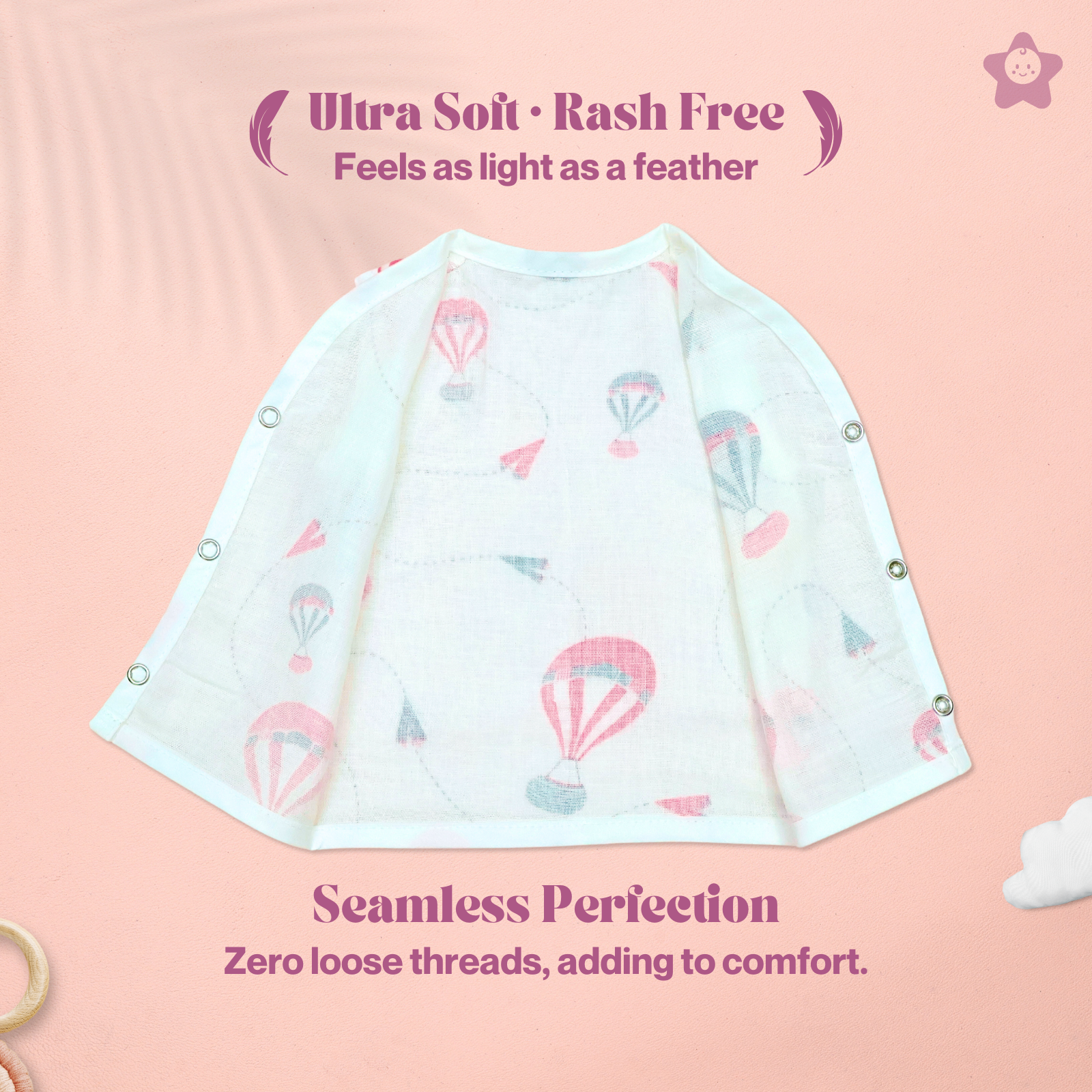 Kika Kiki Fuchisa Muslin Jhabla - 100% Soft Muslin Cotton Unisex Button up Vest (Pack of 3)