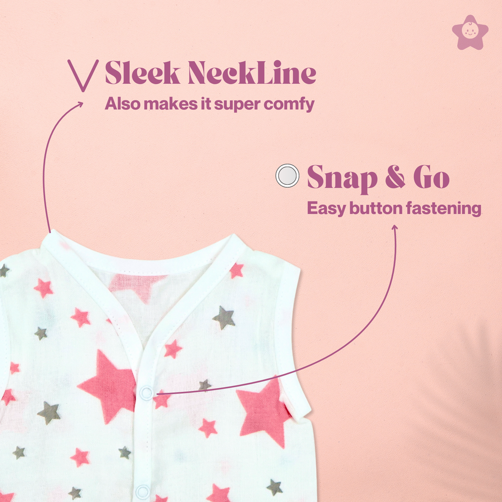 Kika Kiki Fuchisa Muslin Jhabla - 100% Soft Muslin Cotton Unisex Button up Vest (Pack of 3)