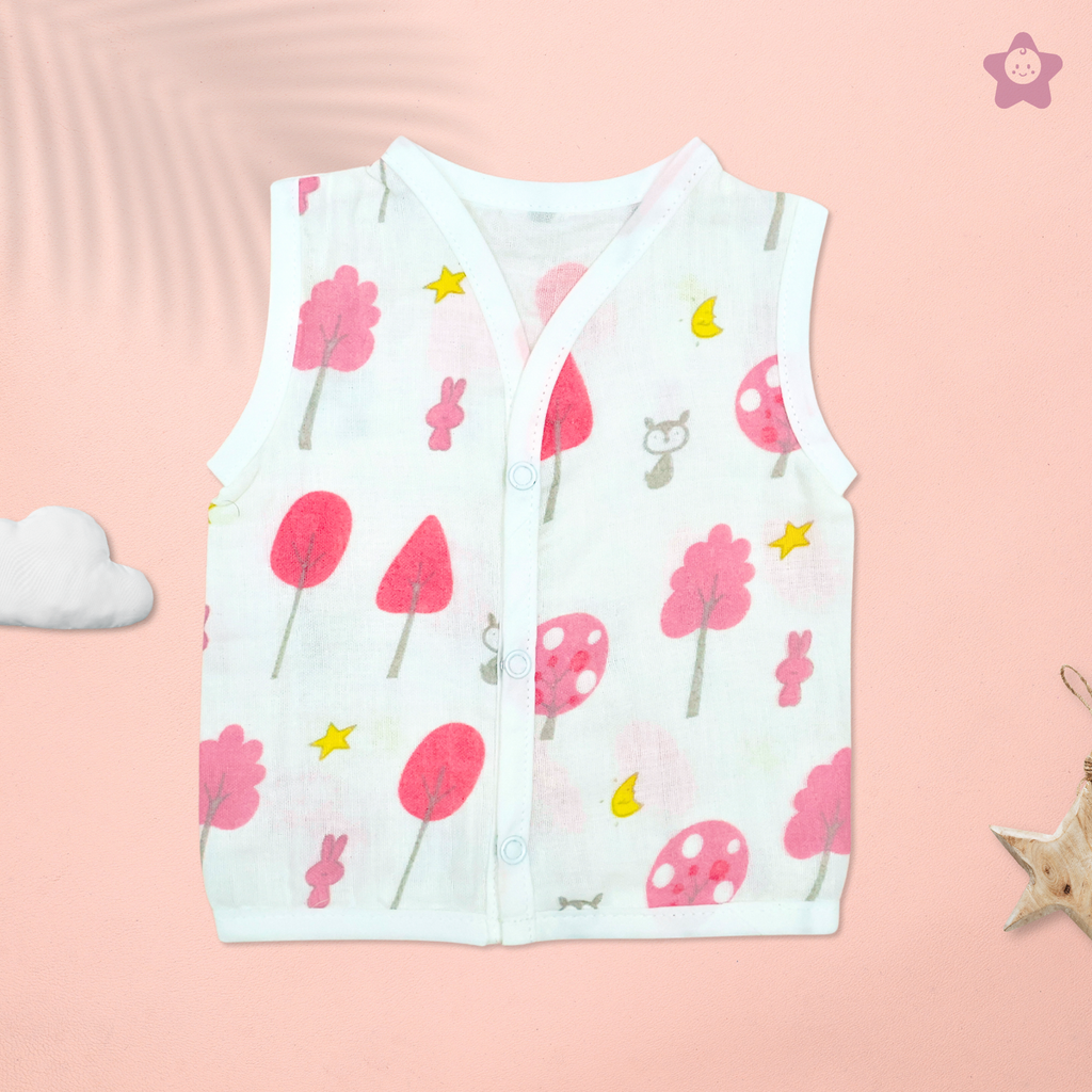Kika Kiki Fuchisa Muslin Jhabla - 100% Soft Muslin Cotton Unisex Button up Vest (Pack of 3)